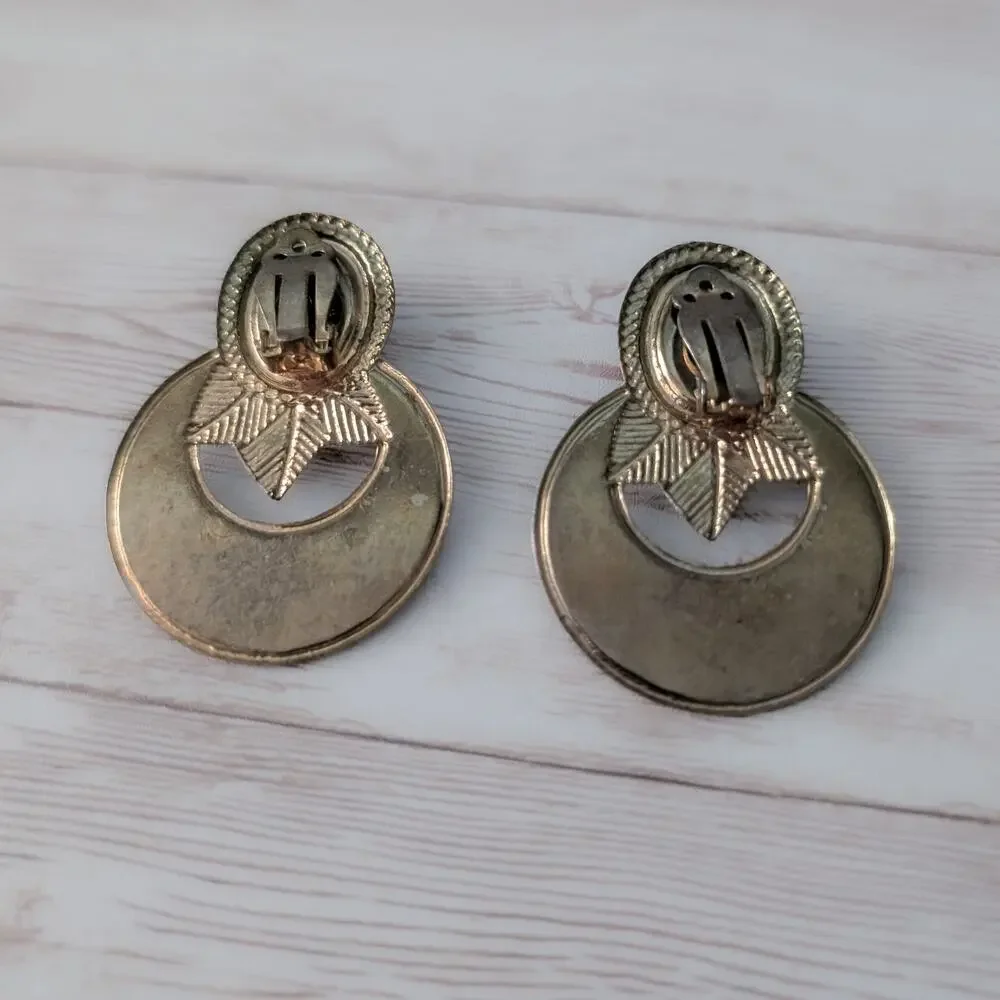 Vintage Clip On Earrings Very Large Statement Black Stylish - Just Under 2